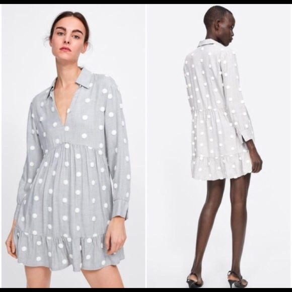 zara long white polka dot dress